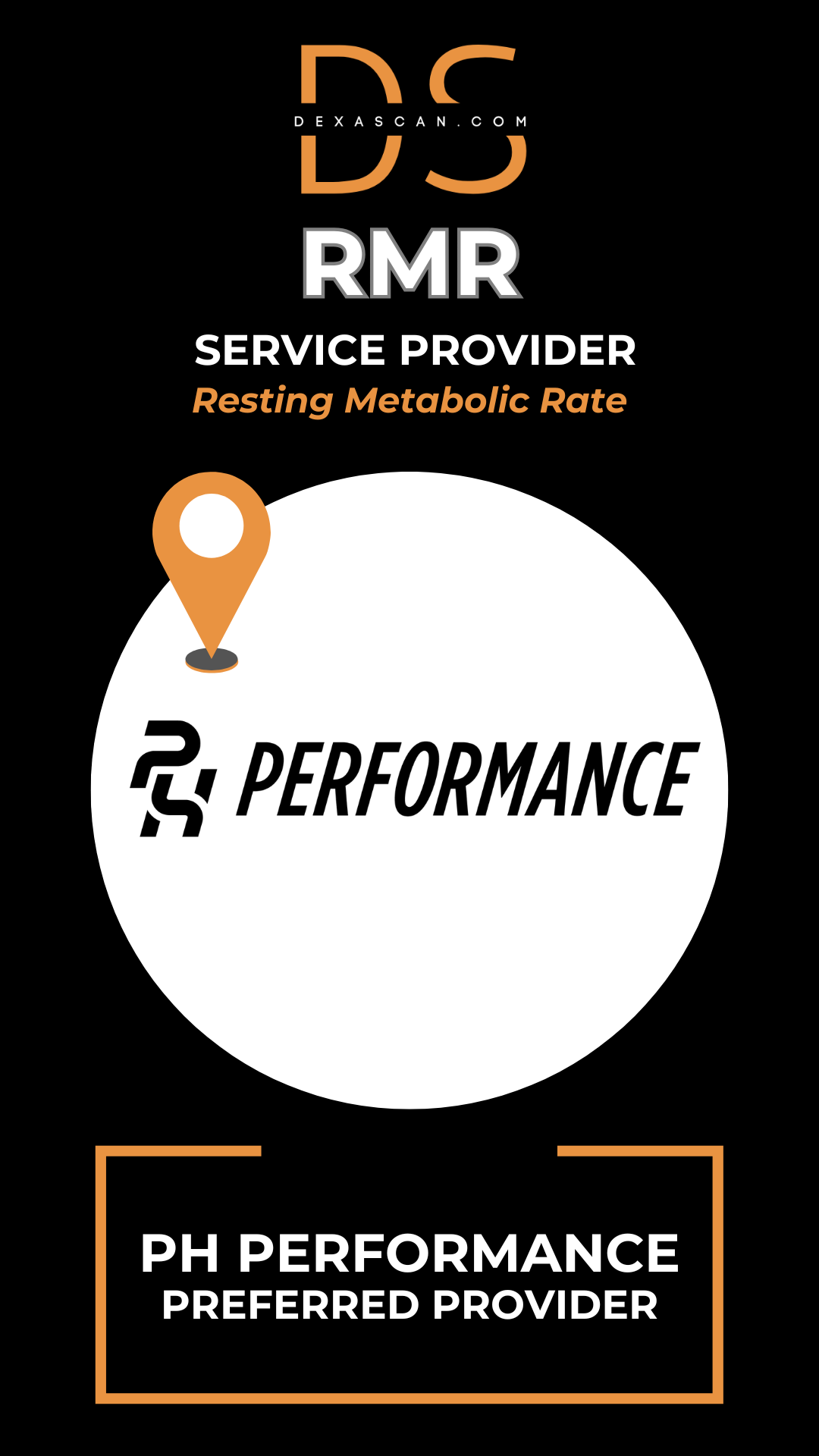 Logo and text for RMR Service Provider and PH Performance on a black background