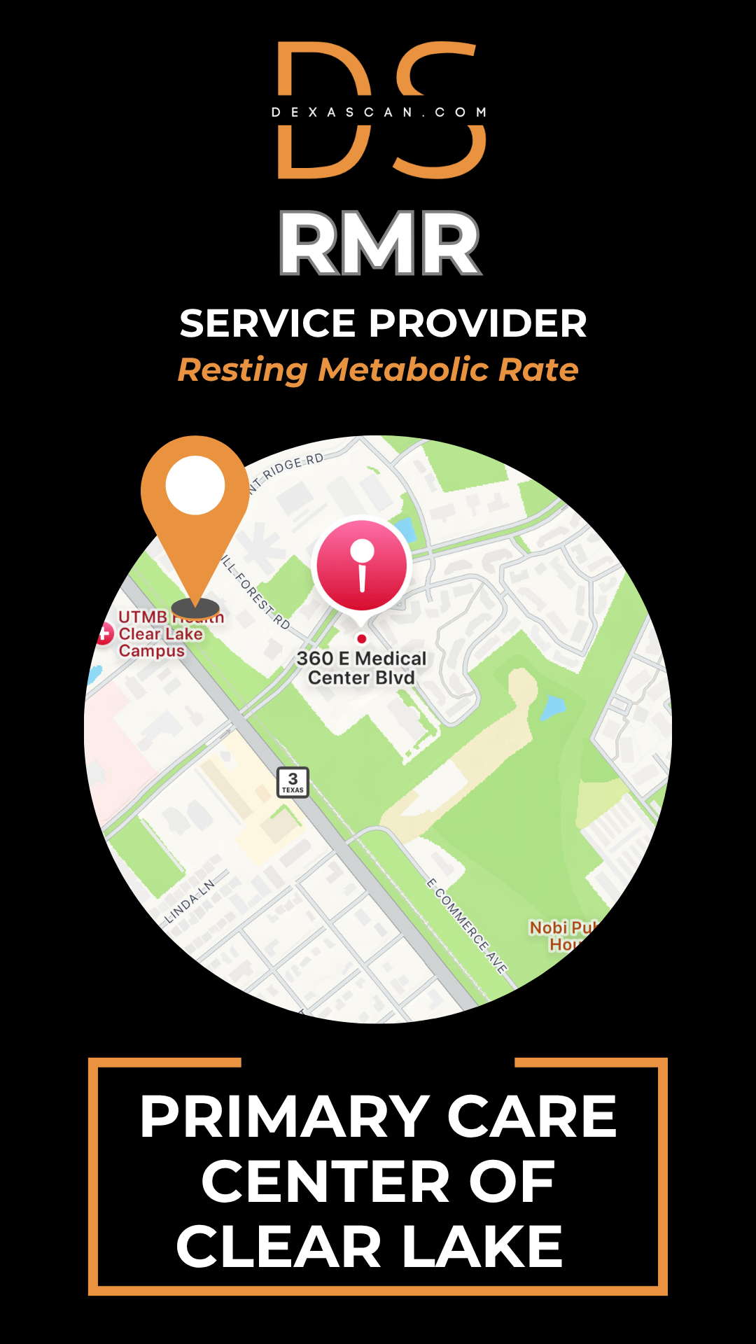 dexascan.com resting metabolic rate service provider Primary Care Center of Clear Lake with location map and pin