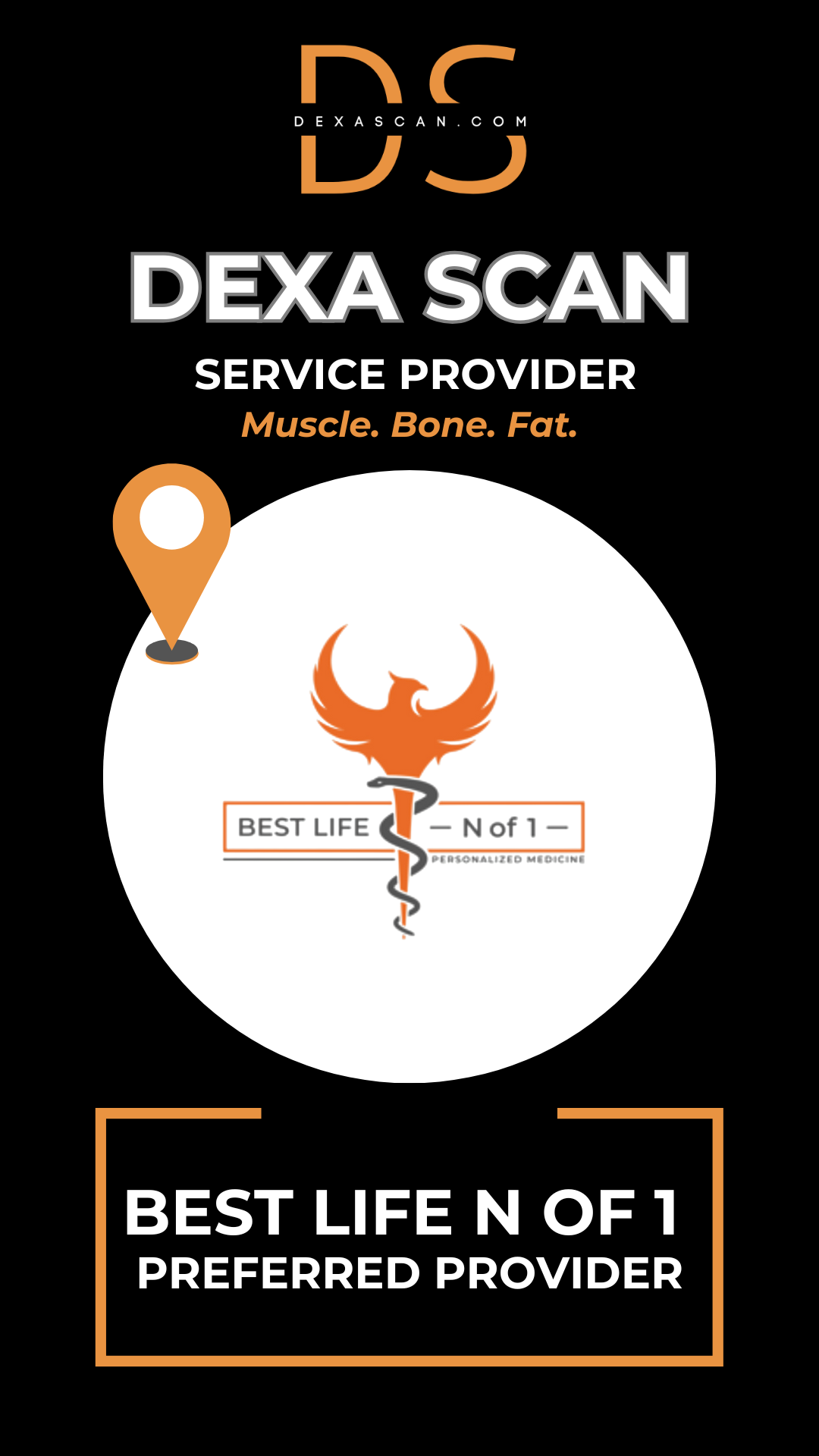 dexascan.com DEXA Scan service provider Best Life N of 1 with location map and pin