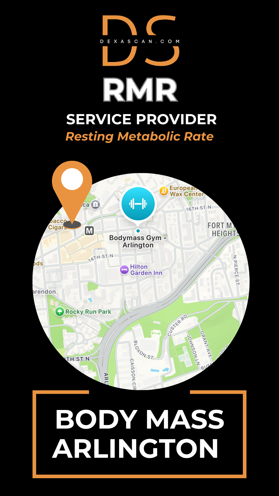dexascan.com resting metabolic rate service provider Body Mass Arlington with location map and pin