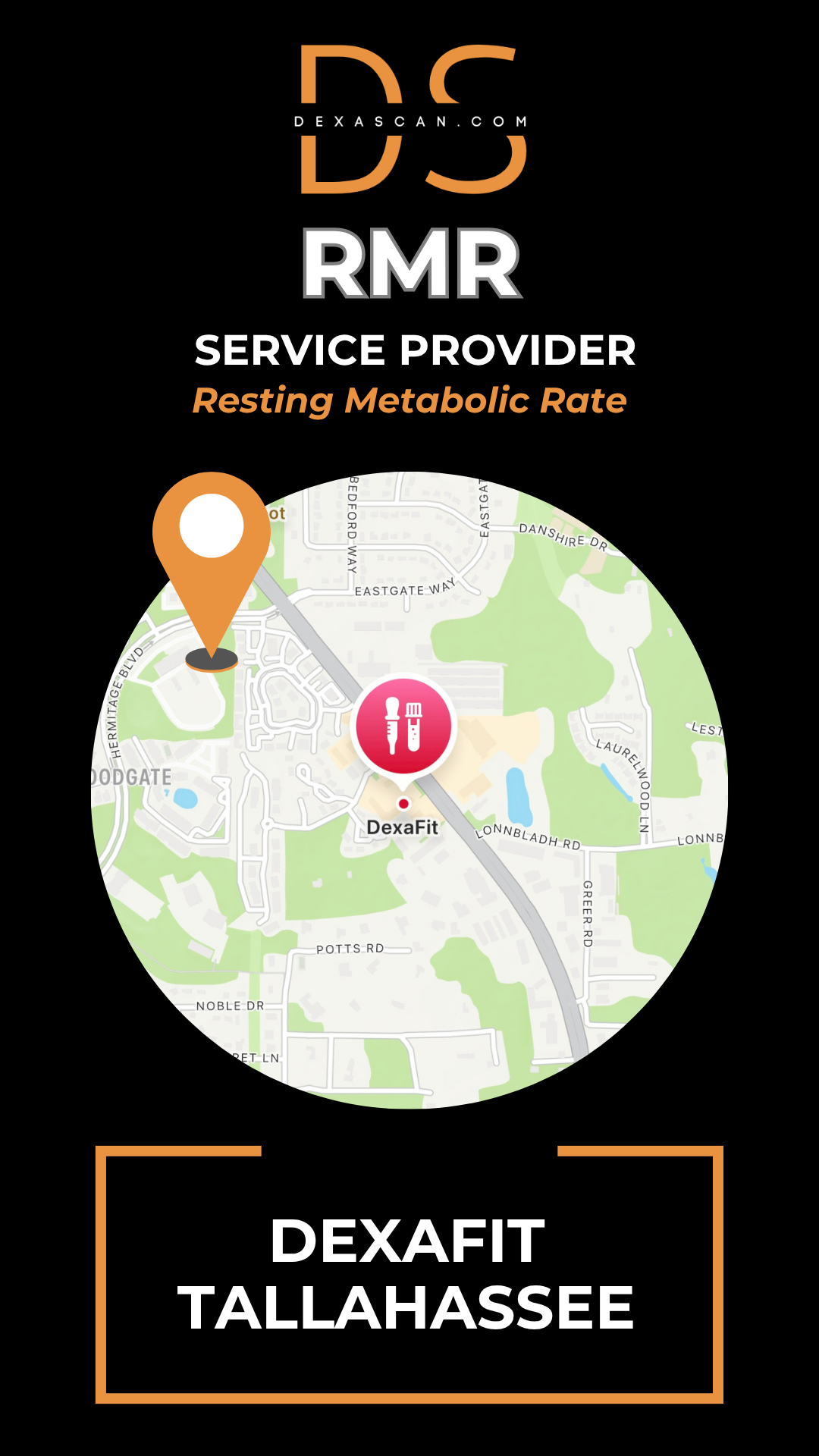 dexascan.com resting metabolic rate service provider DEXAFIT Tallahassee with location map and pin