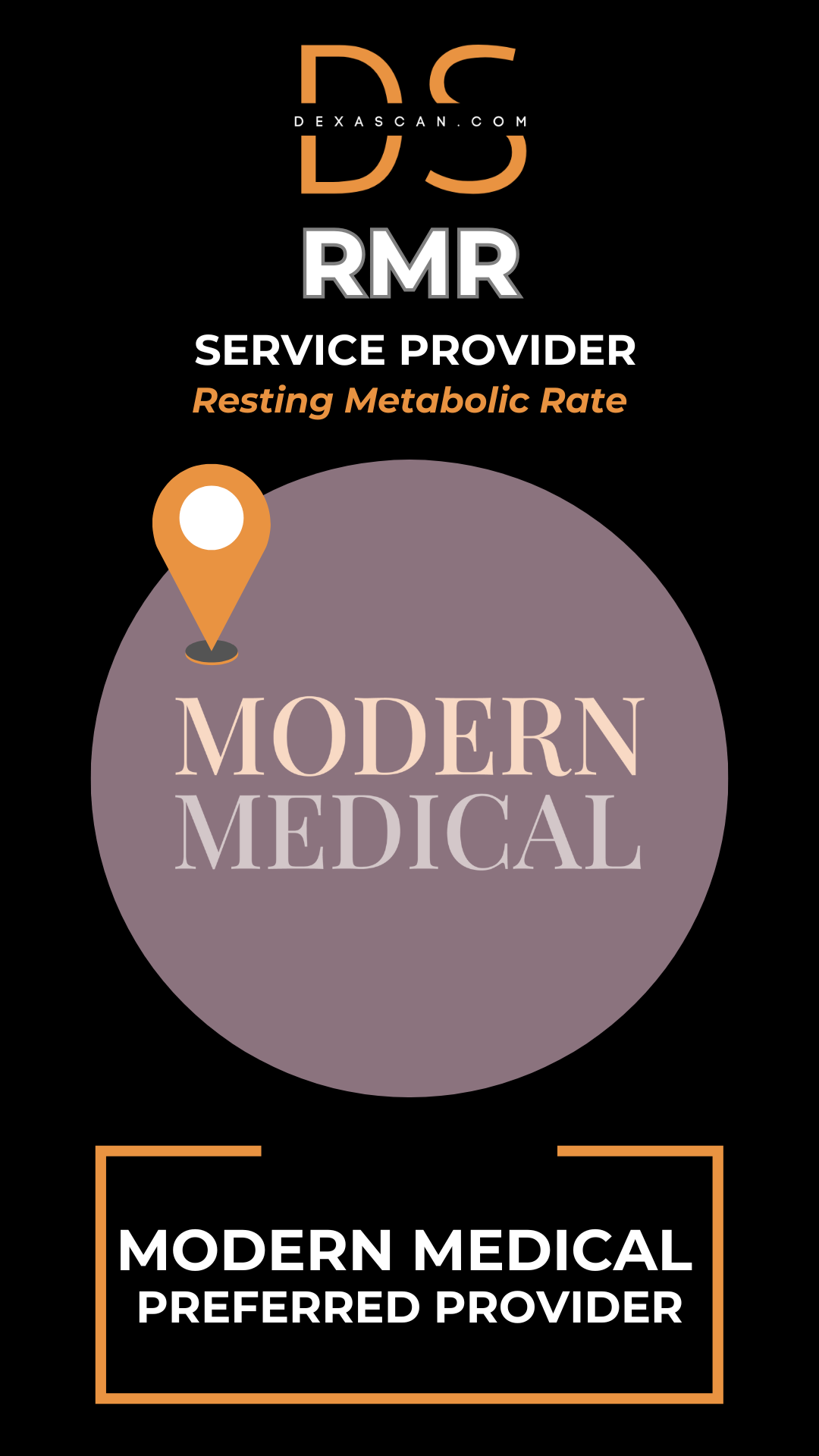 dexascan.com resting metabolic rate service provider Modern Medical with location map and pin