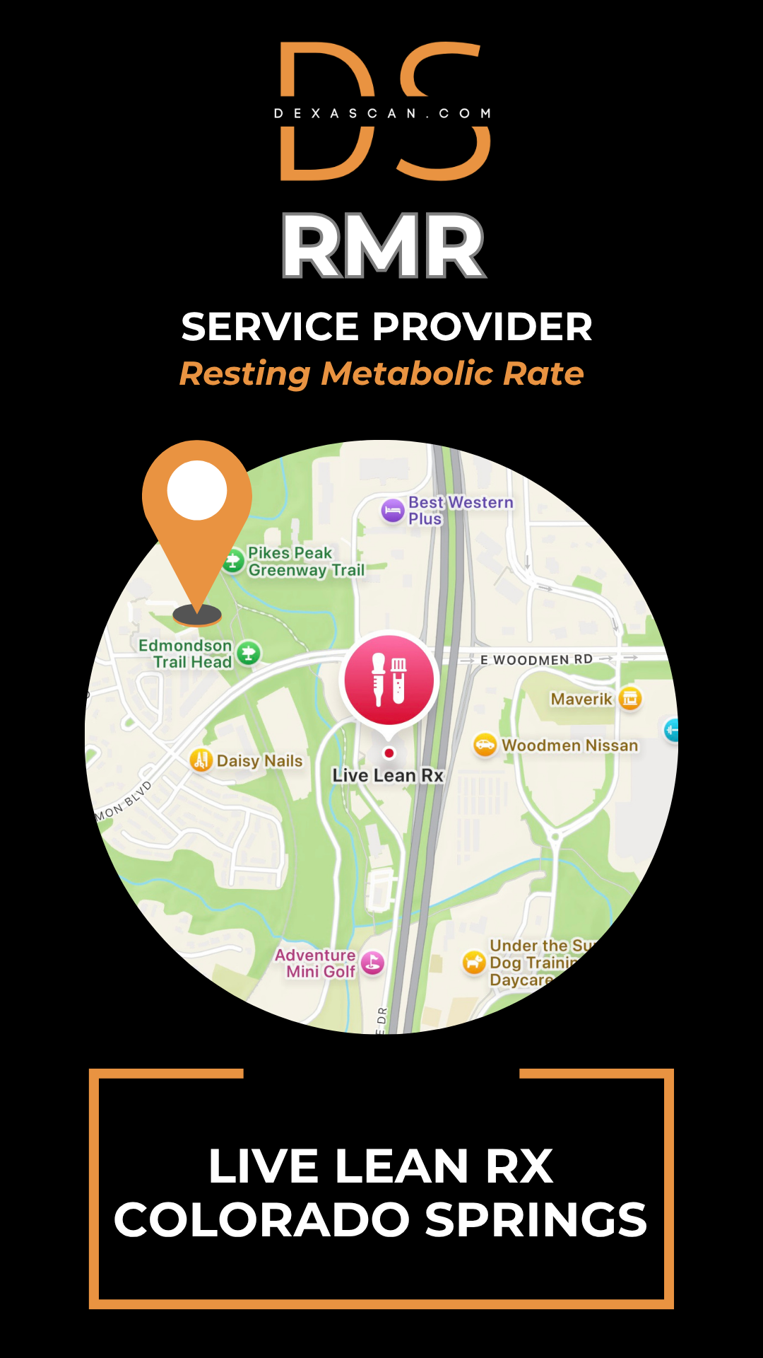 dexascan.com resting metabolic rate service provider Live Lean RX Colorado Springs with location map and pin