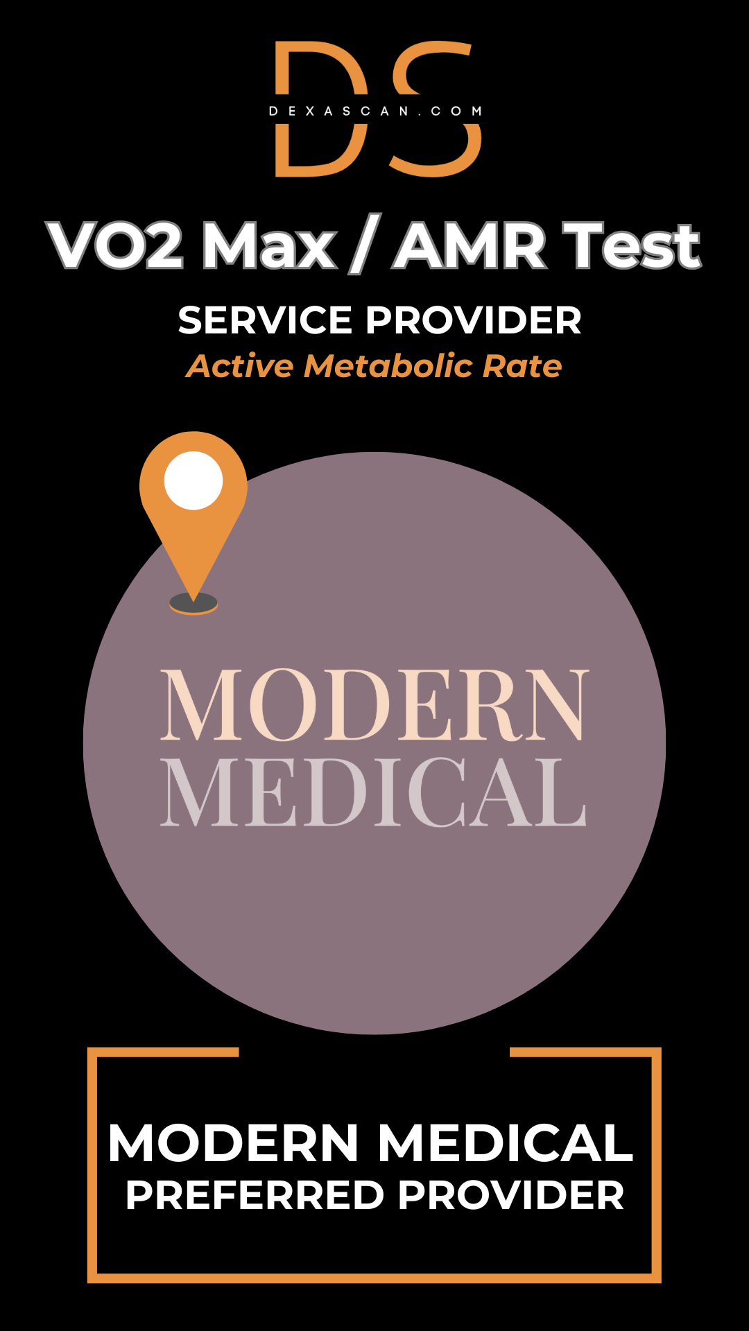 Modern Medical VO2 Max/AMR Test service provider on a black background