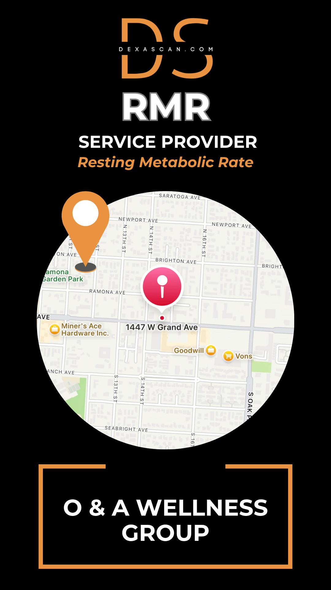 RMR service provider with map and icons on a black background