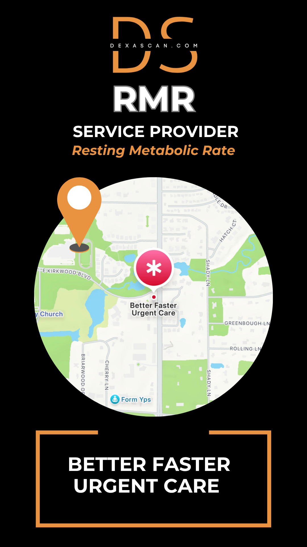 dexascan.com resting metabolic rate service provider Better Faster Urgent Care with location map and pin