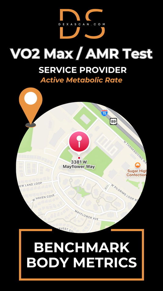 dexascan.com VO2 Max Active Metabolic Rate service provider Benchmark Body Metric with location map and pin