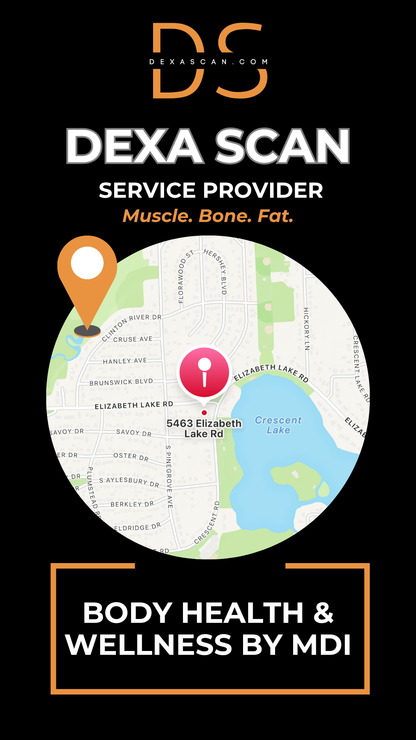 dexascan.com DEXA Scan service provider Body Health & Wellness by MDI with location map and pin