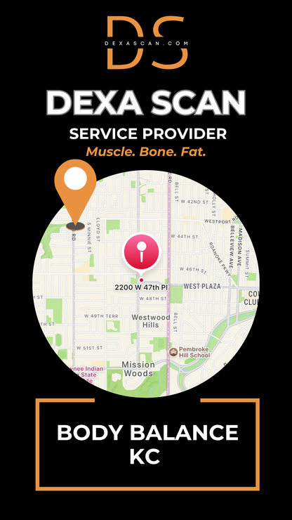 dexascan.com DEXA Scan service provider Body Balance KC with location map and pin