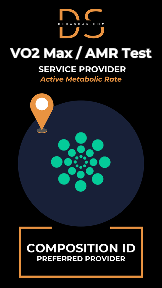 VO2 Max/AMR Test service provider with logo and text on a black background