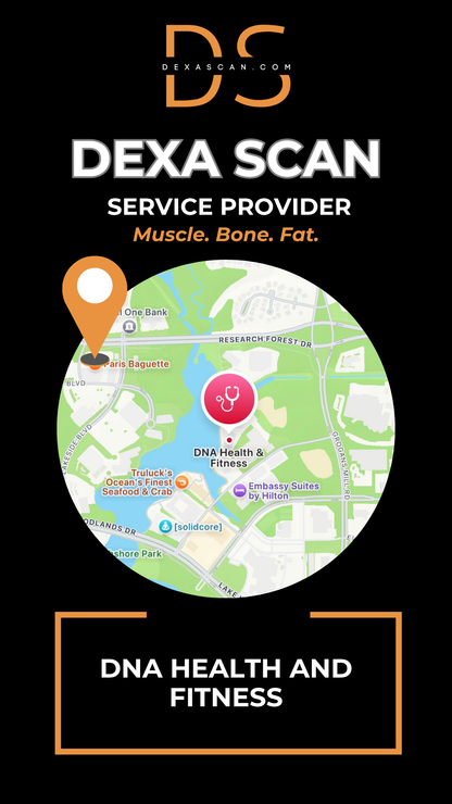 dexascan.com DEXA Scan service provider DNA Health and Fitness with location map and pin