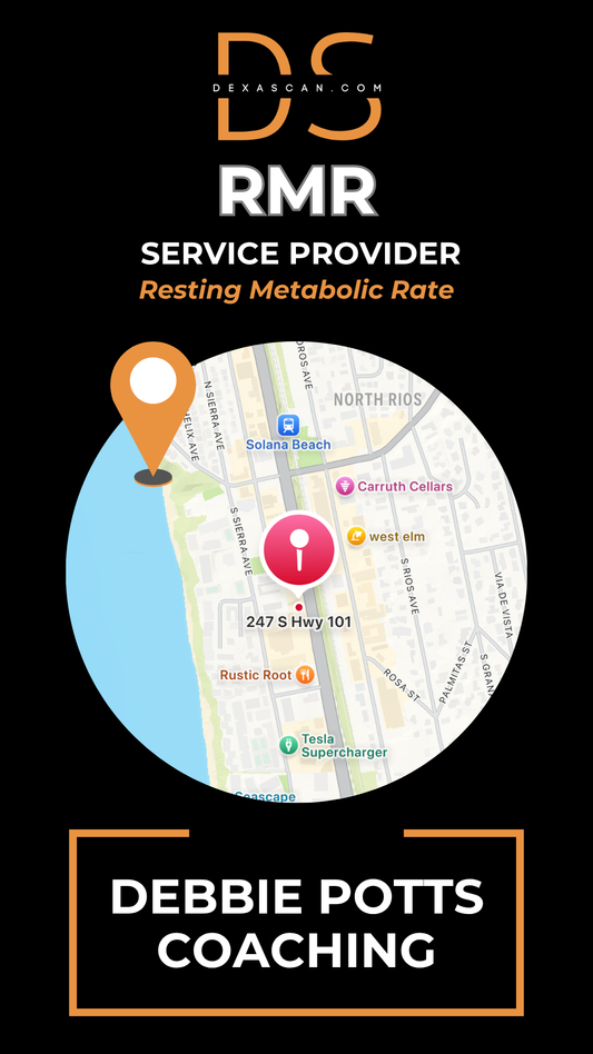 Map with location pin and Debbie Potts Coaching branding on a black background