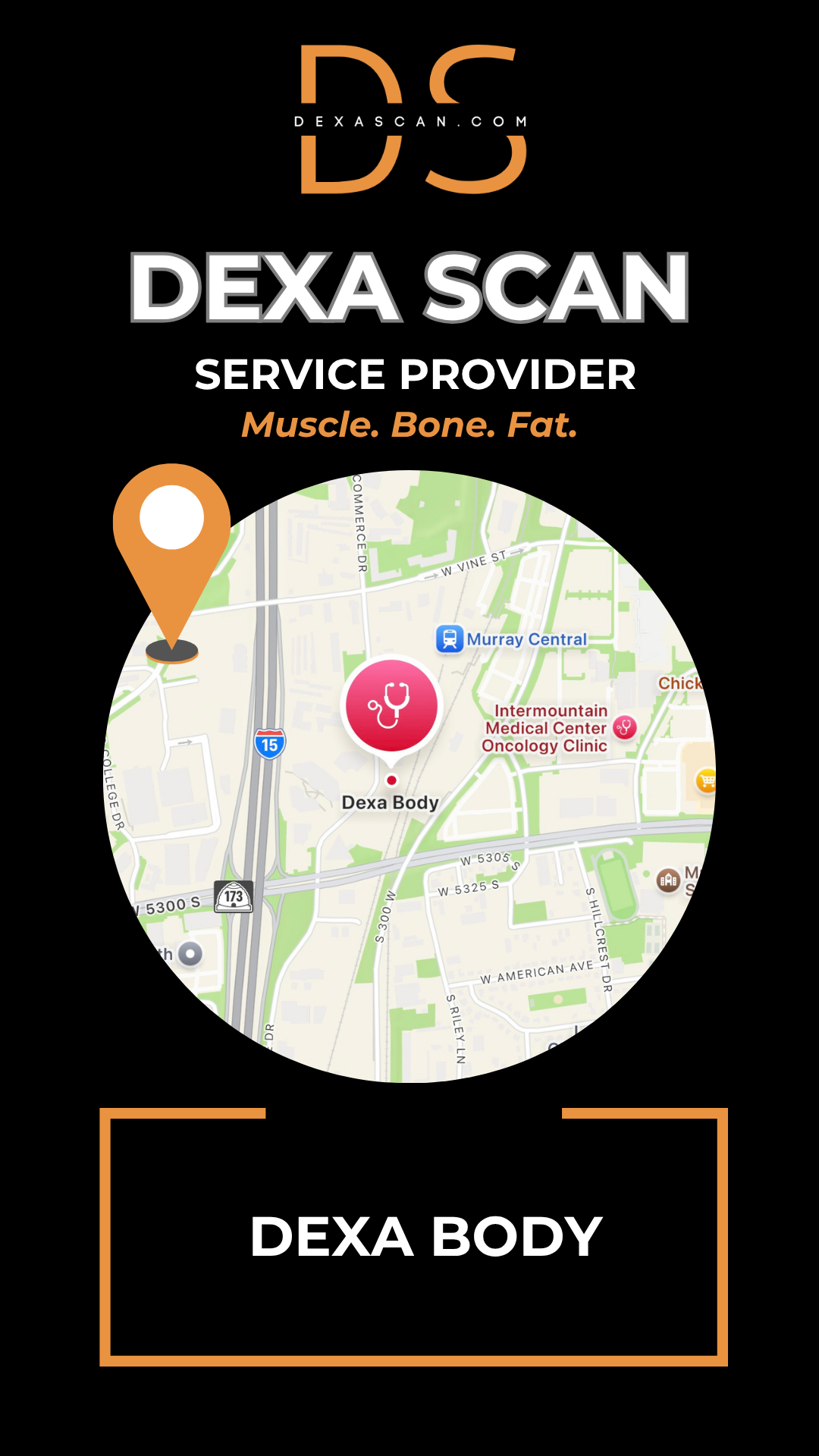 dexascan.com DEXA Scan service provider DEXA Body with location map and pin