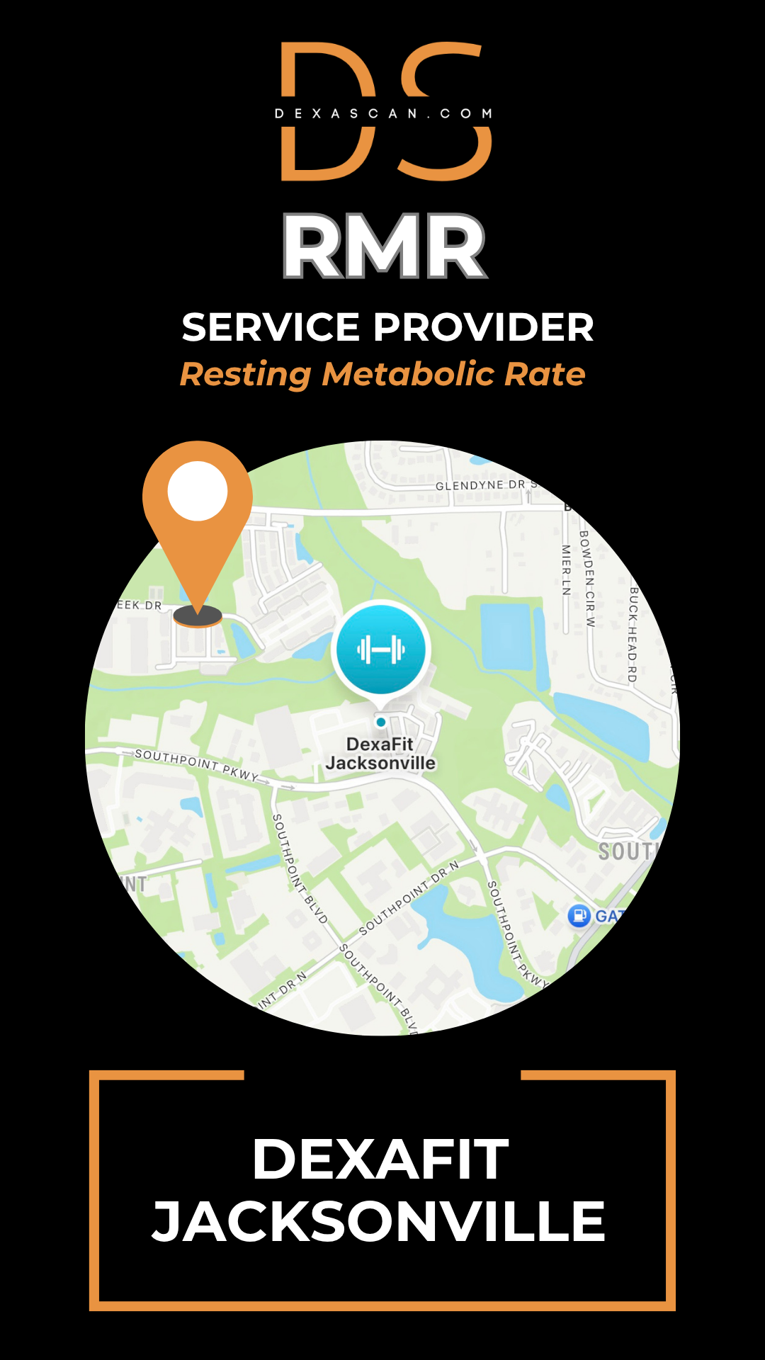 dexascan.com resting metabolic rate service provider DEXAFIT Jacksonville with location map and pin