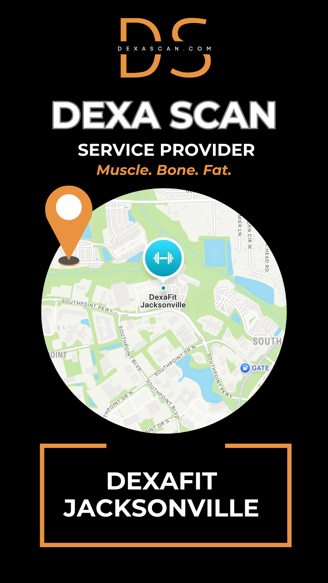 dexascan.com DEXA Scan service provider DEXAFIT Jacksonville with location map and pin