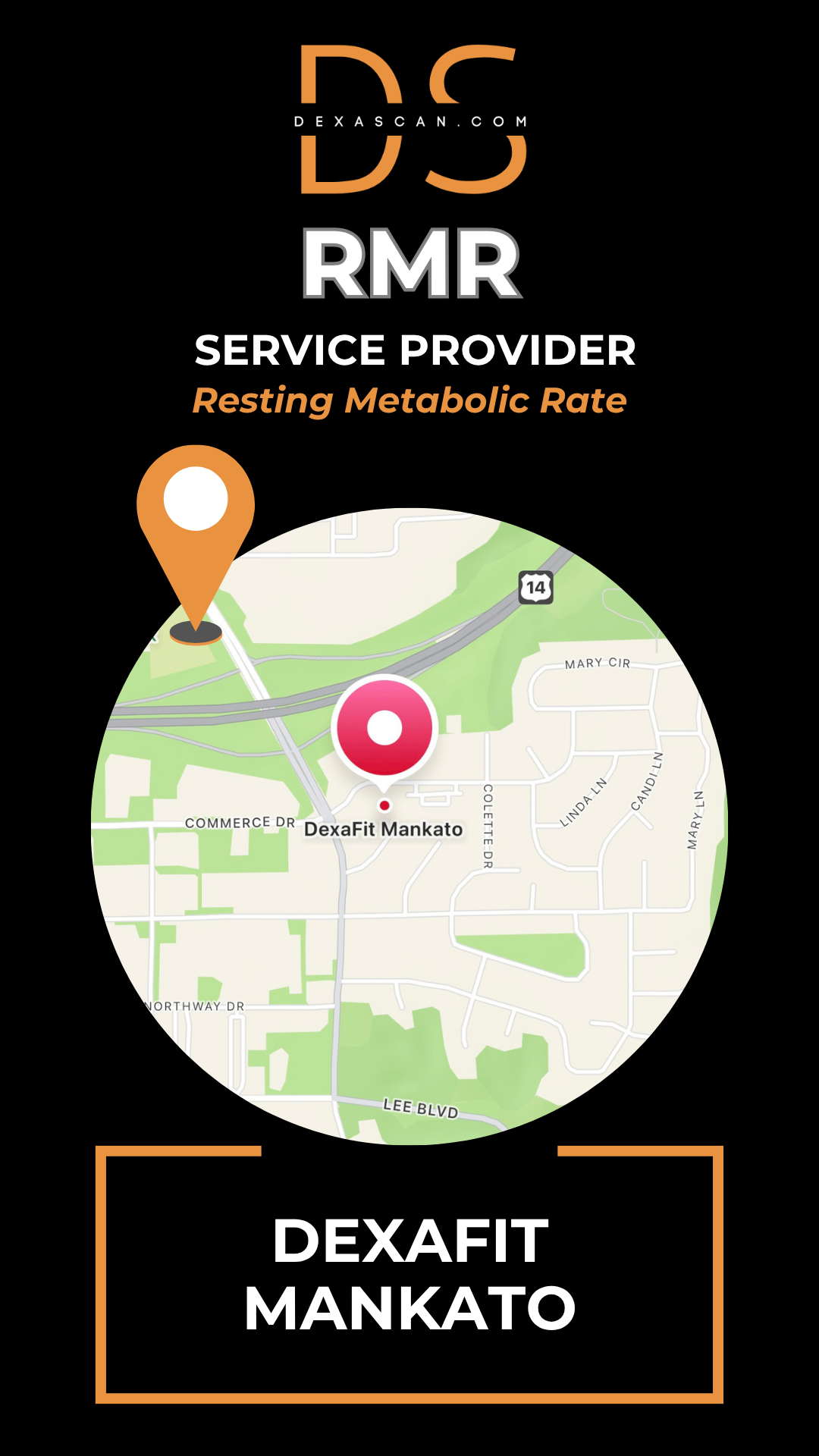 dexascan.com resting metabolic rate service provider DEXAFIT Mankato with location map and pin