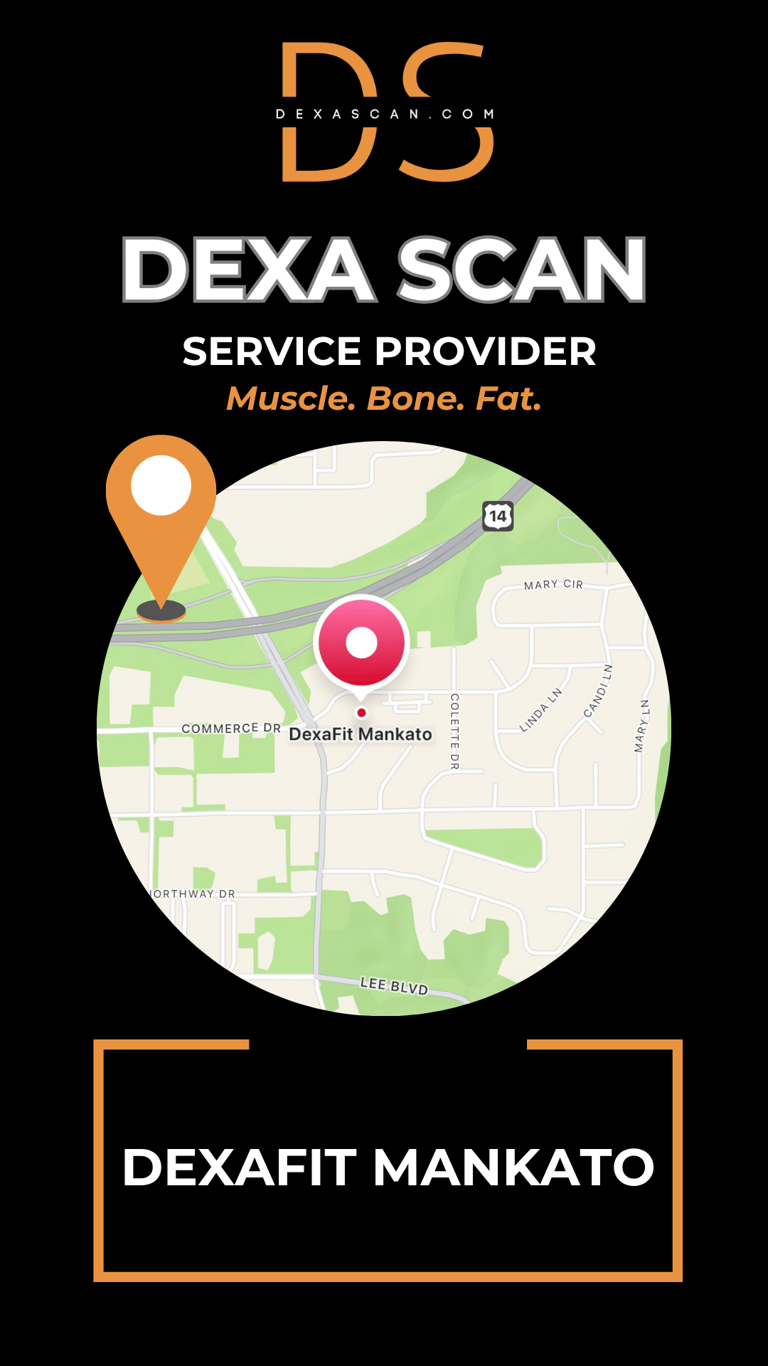 dexascan.com DEXA Scan service provider DEXAFIT Mankato with location map and pin