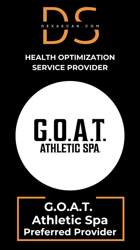 G.O.A.T. Athletic Spa logo on a black background with Dexasan.com branding.