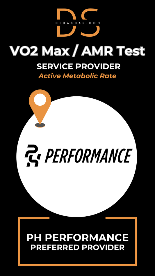 VO2 Max/AMR Test service provider with 'PH Performance' logo on a black background.