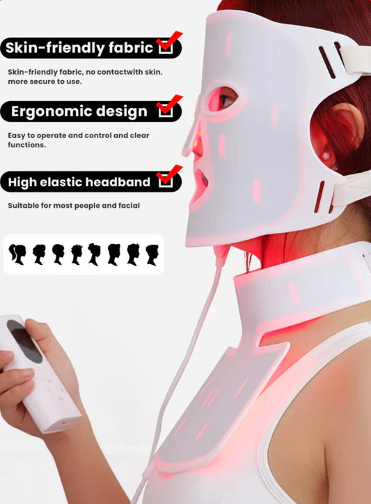 Red & Blue Light Therapy Face Neck & Chest Mask | Anti-Aging & Acne Solution by DEXA+