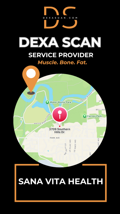 DEXA Scan service provider Sana Vita Health with a map and contact details.