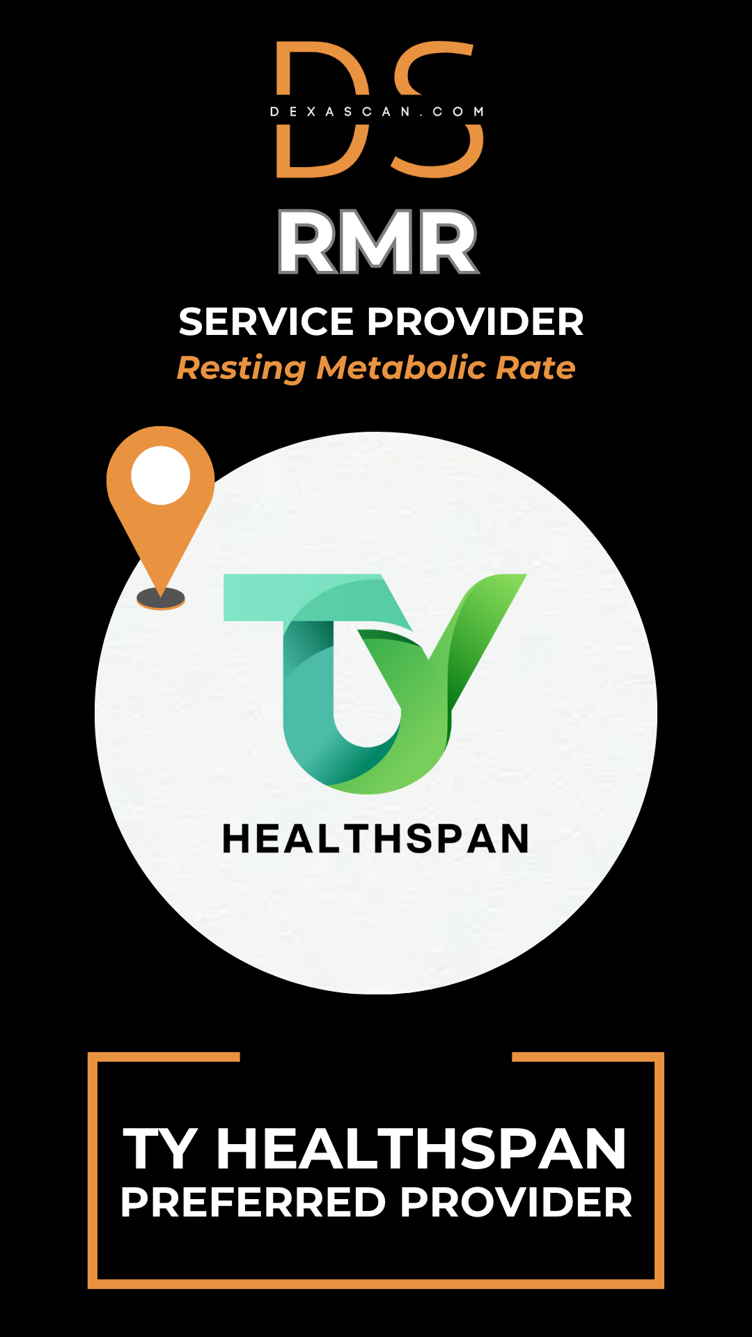 TY Healthspan logo with branding elements on a black background