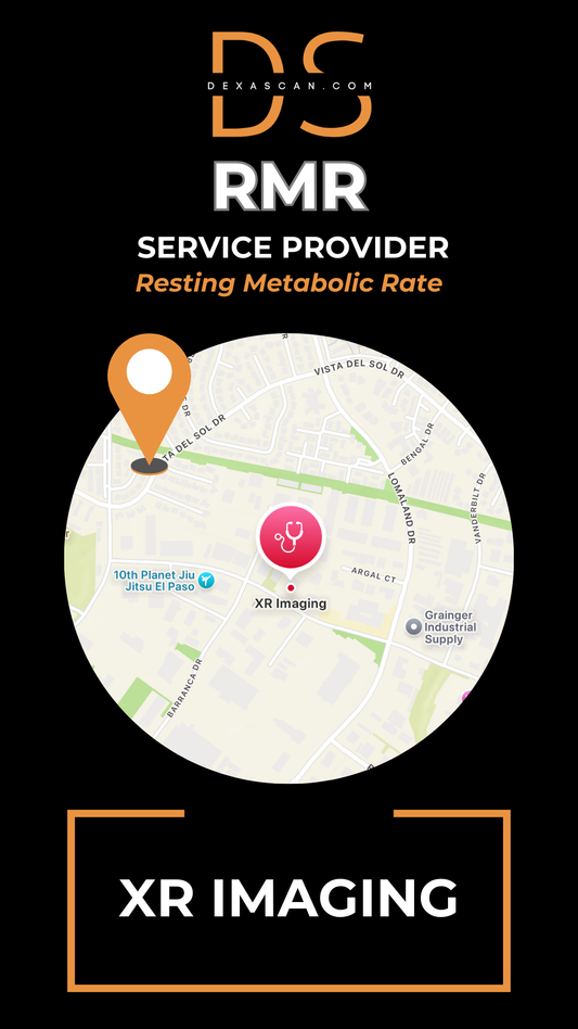 Map with location markers and text about RMR service provider and XR Imaging on a black background.