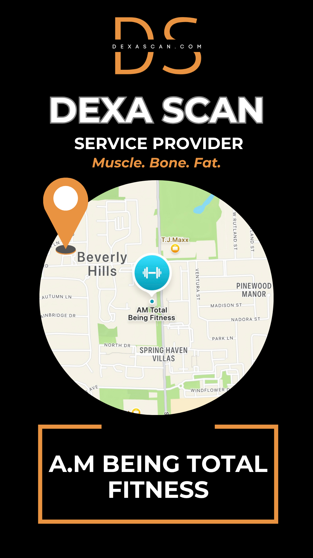 dexascan.com DEXA Scan service provider AM Being Total Fitness with location map and pin