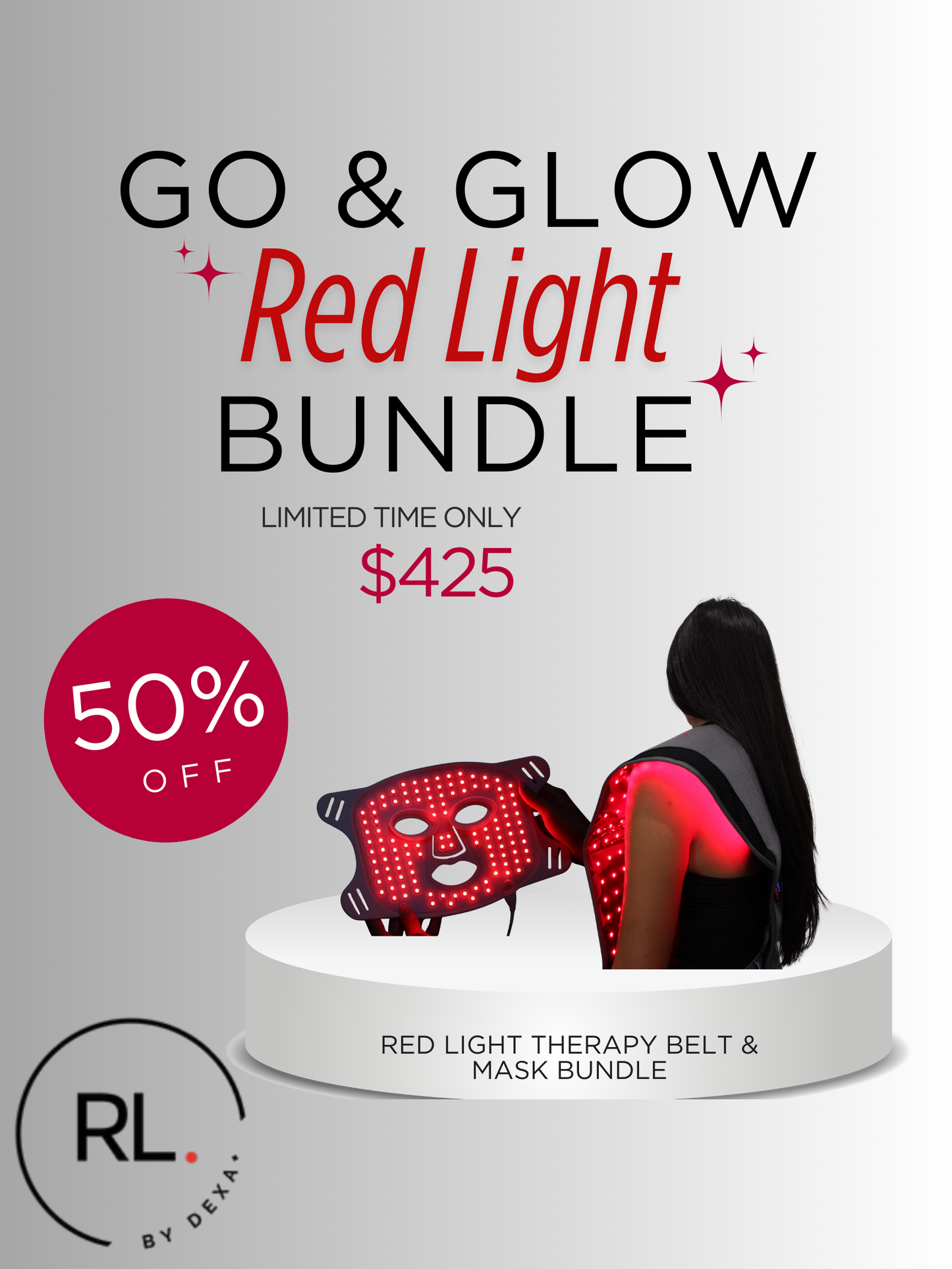 GO & Glow Red Light Bundle Face Neck & Chest Mask bundled with Red Light Belt
