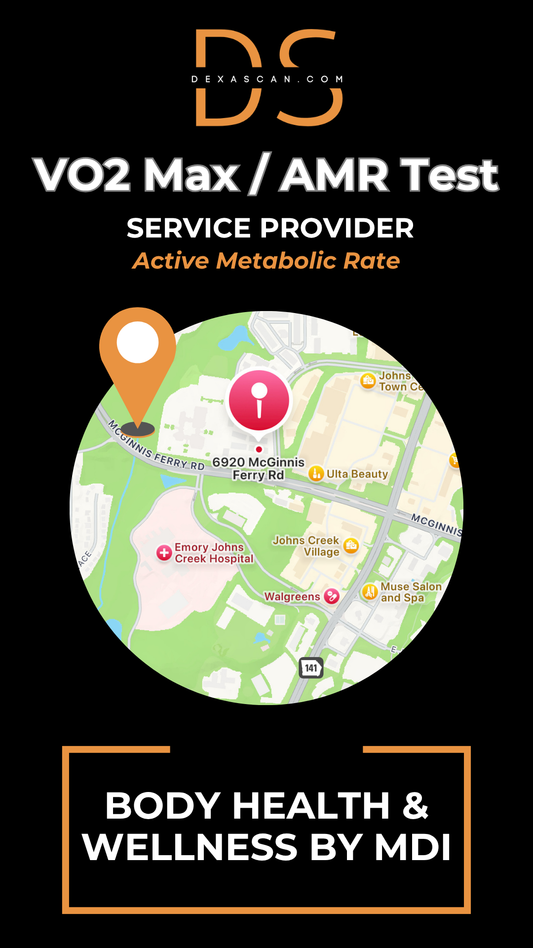 dexascan.com VO2 Max Active Metabolic Rate service provider Body Health & Wellness with location map and pin 