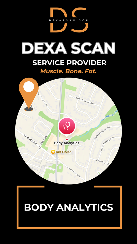 dexascan.com DEXA Scan service provider Body Analytics with location map and pin