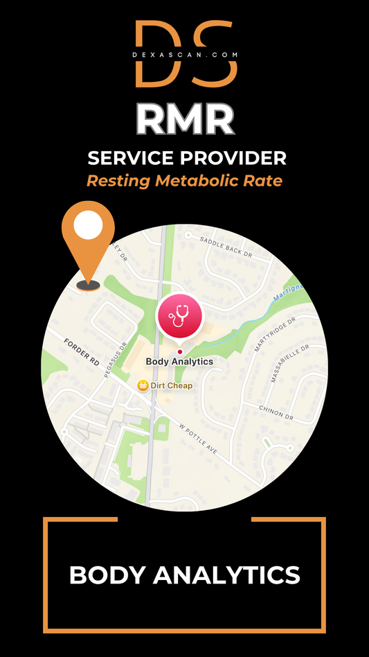 dexascan.com resting metabolic rate service provider Body Analytics with location map and pin