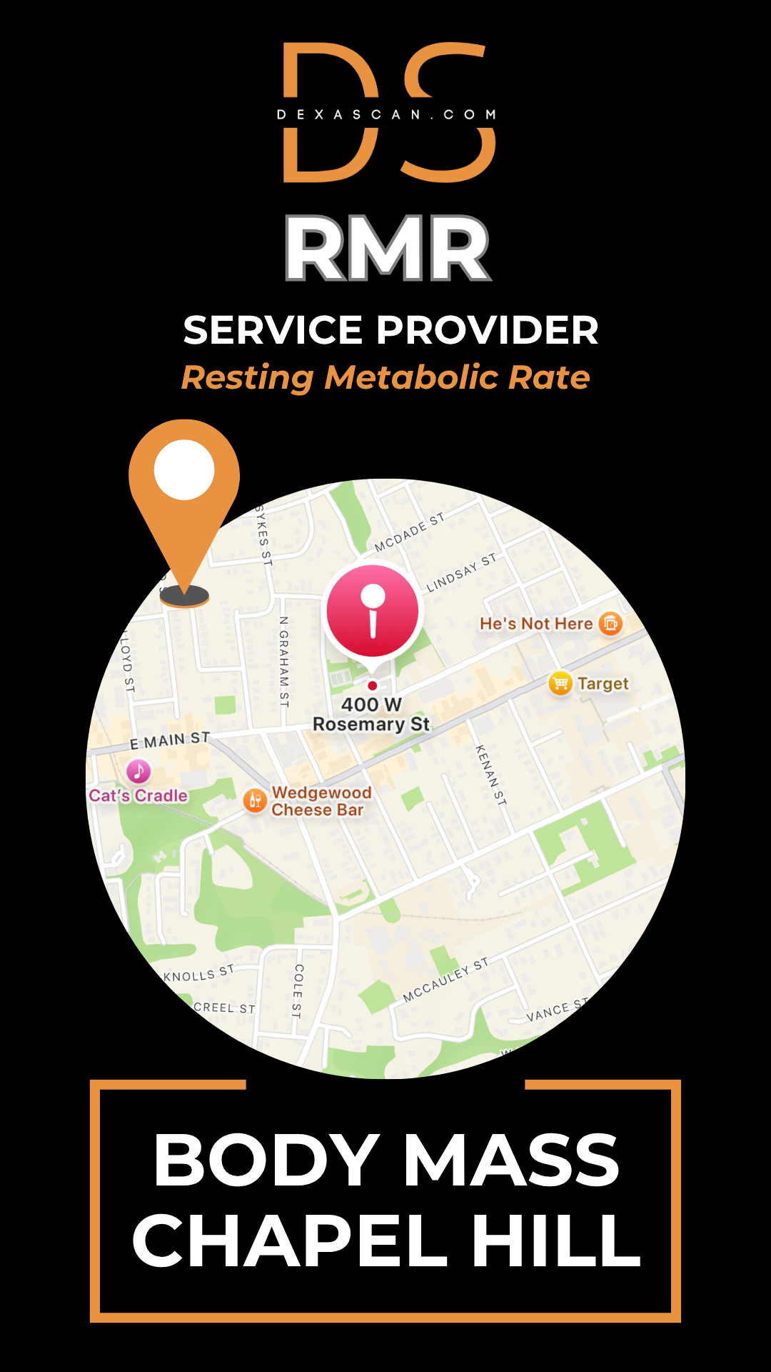 dexascan.com resting metabolic rate service provider Body Mass Chapel Hill with location map and pin