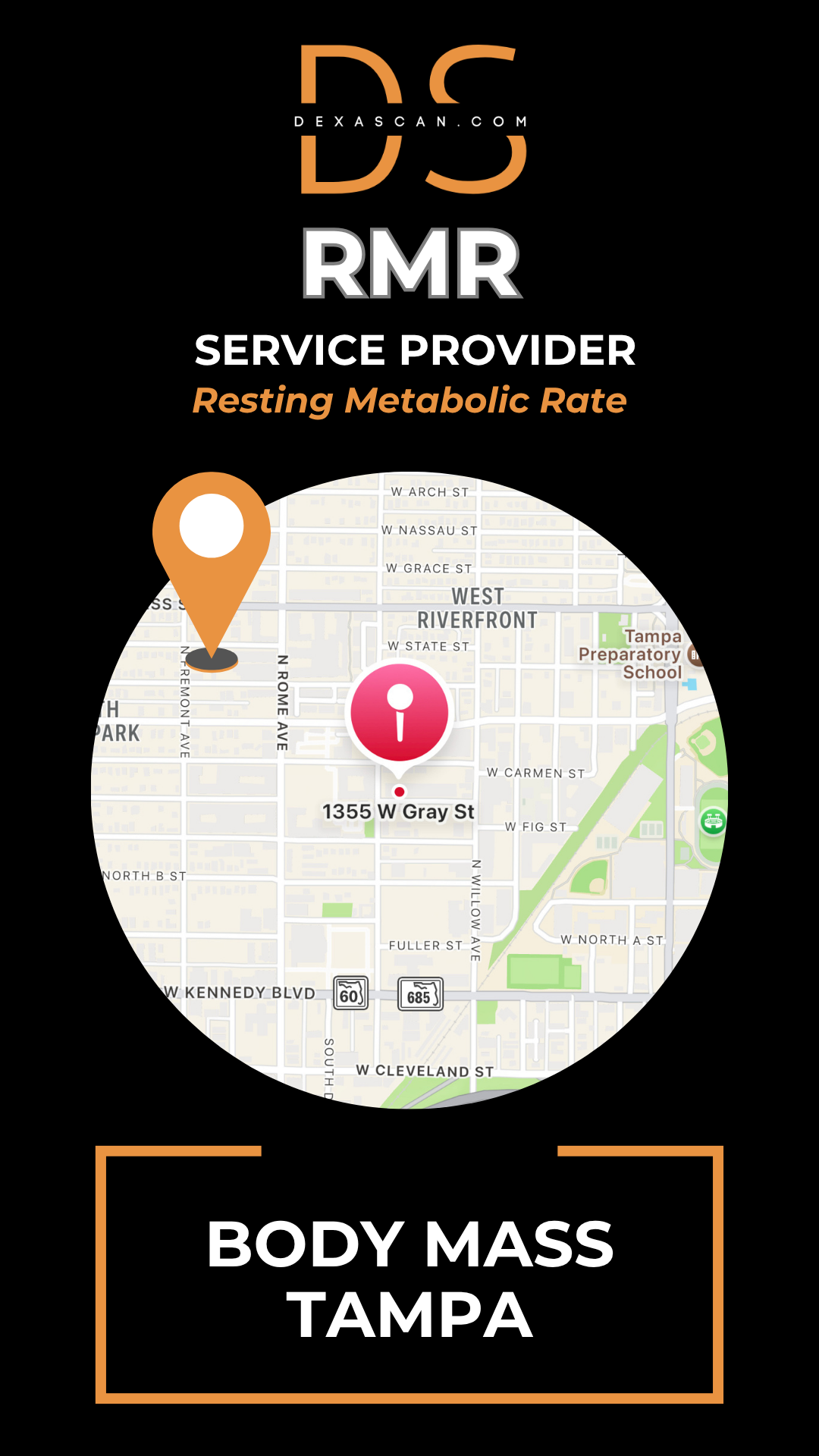 dexascan.com resting metabolic rate service provider Body Mass Tampa with location map and pin