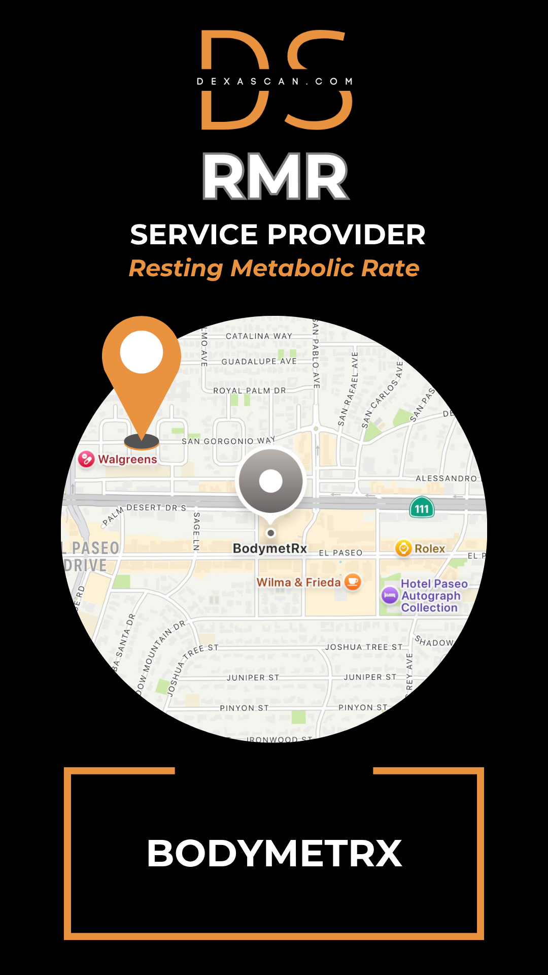 Bodymetryx logo with a map icon and text on a black background