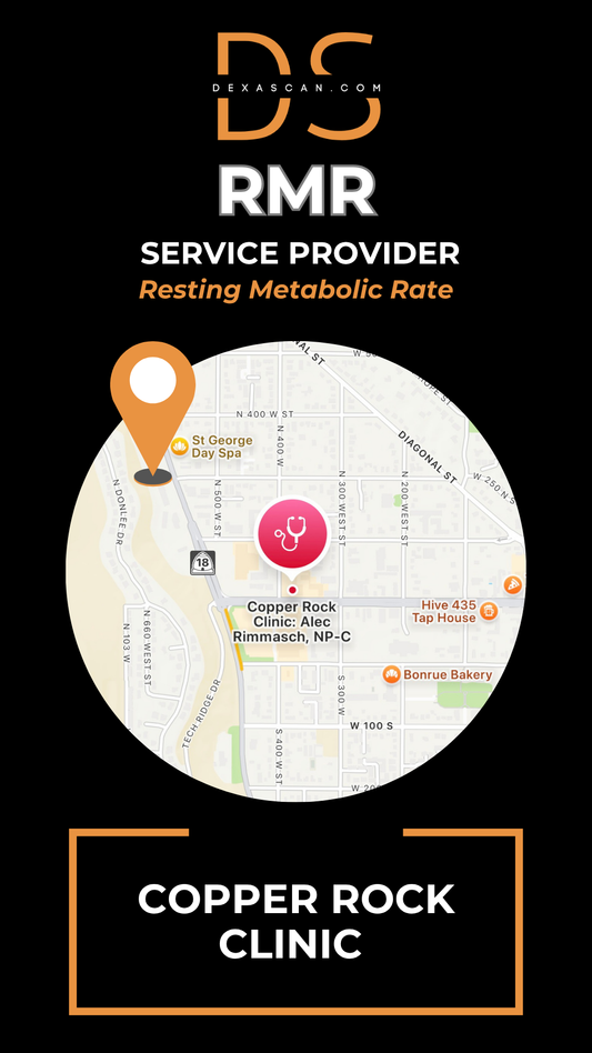 Map of Copper Rock Clinic with location details on a black background