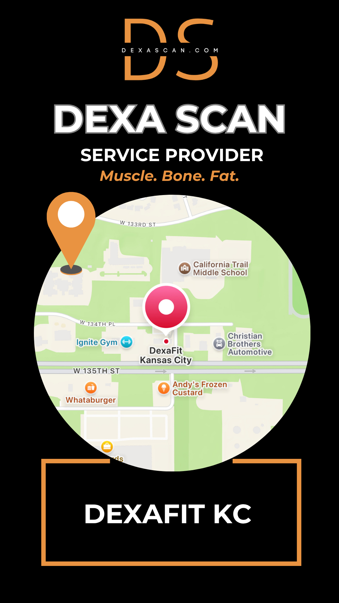dexascan.com DEXA Scan service provider DEXAFIT KC with location map and pin