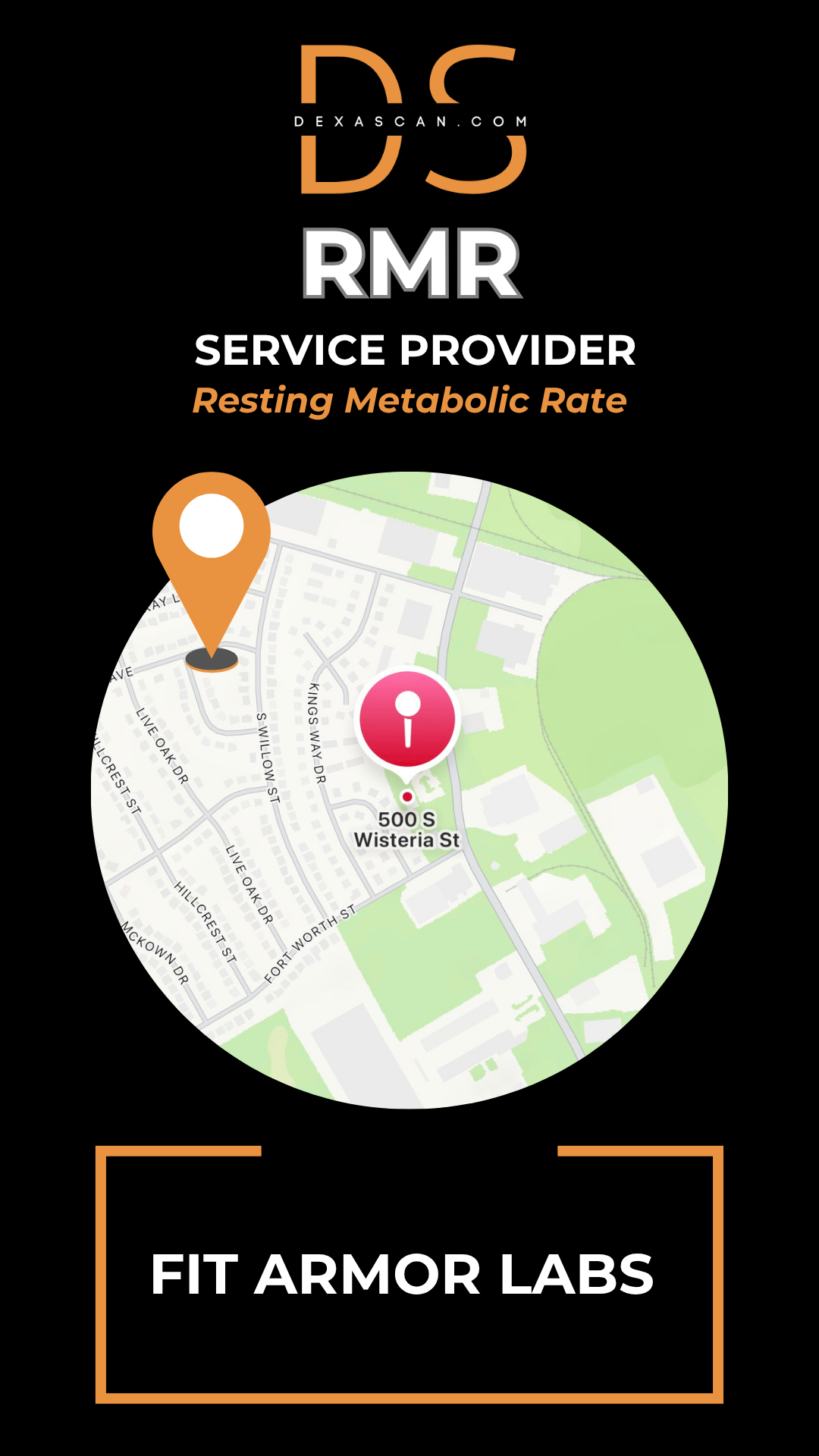 Logo and branding elements of RMR Service Provider and Fit Armor Labs on a black background.