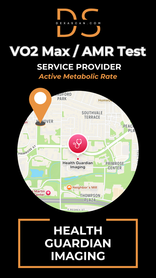 Advertisement for Health Guardian Imaging services with a map and location pin on a black background.