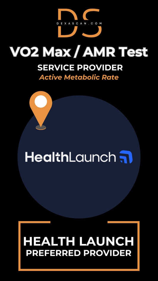 HealthLaunch VO2 Max/AMR Test service provider on a black background