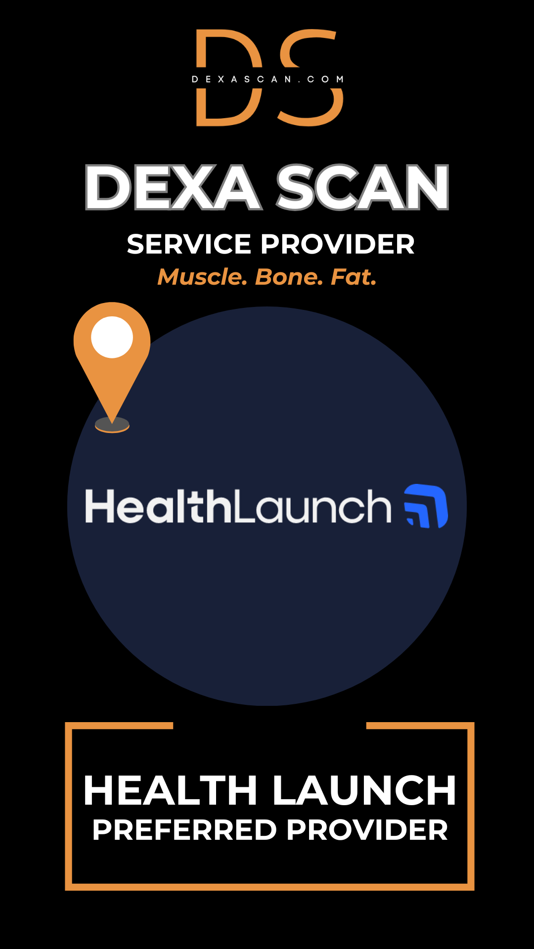 DEXA Scan service provider HealthLaunch on a black background