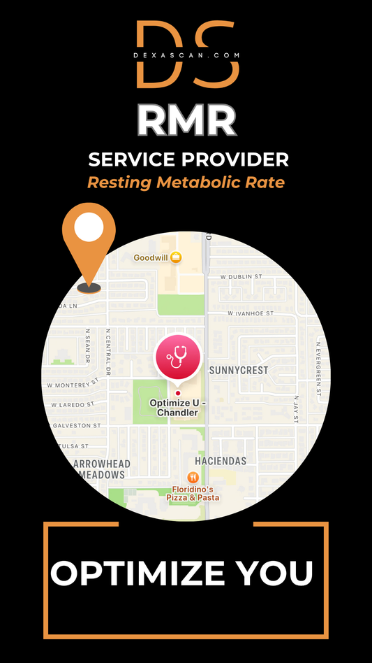 dexascan.com resting metabolic rate service provider Optimize You with location map and pin