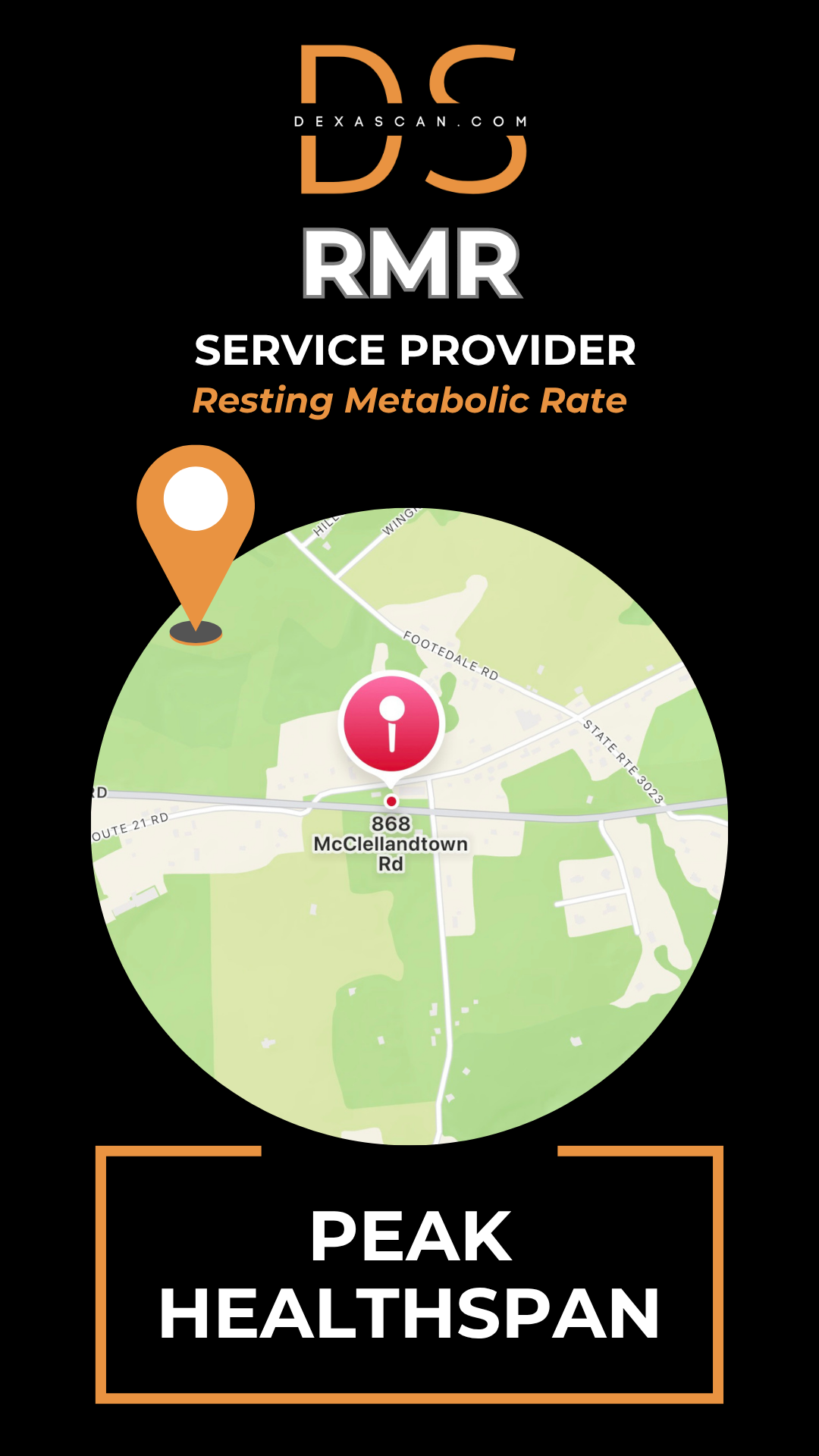 Advertisement for RMR service provider with map and branding elements on a black background