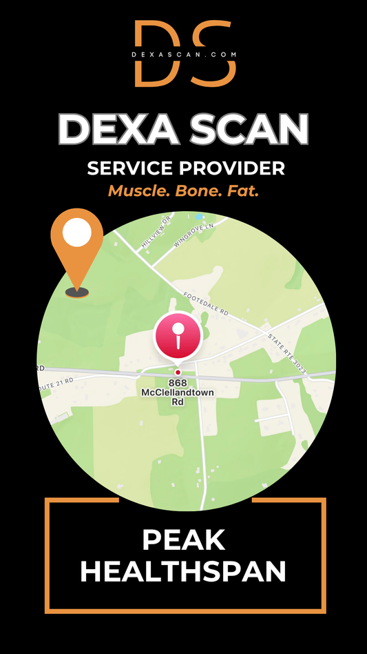 dexascan.com DEXA Scan service provider Peak Healthspan with location map and pin