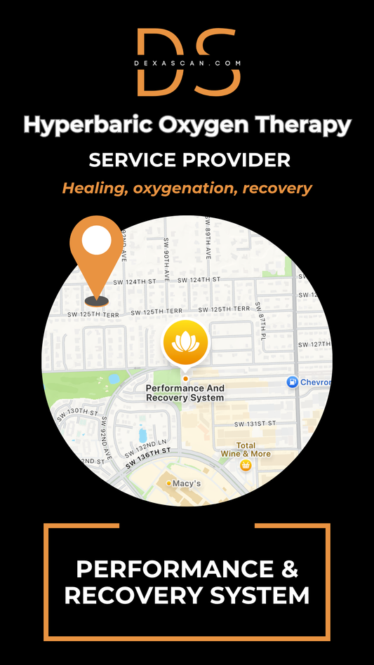 Advertisement for a hyperbaric oxygen therapy service provider with a map icon and text on a black background.