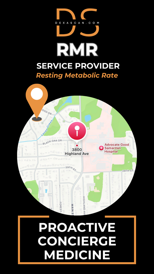 dexascan.com resting metabolic rate service provider Proactive Concierge Medicine with location map and pin
