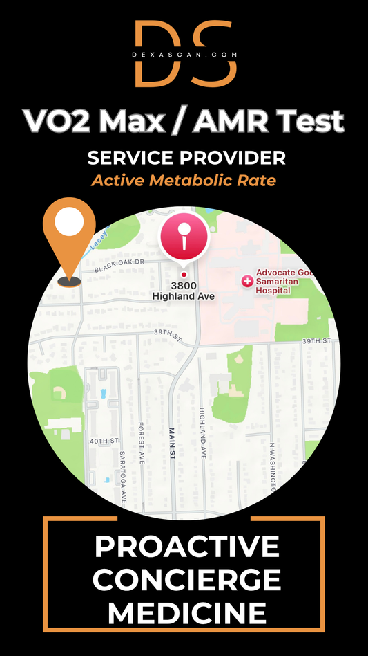 dexascan.com VO2 Max Active Metabolic Rate service provider Proactive Concierge Medicine with location map and pin