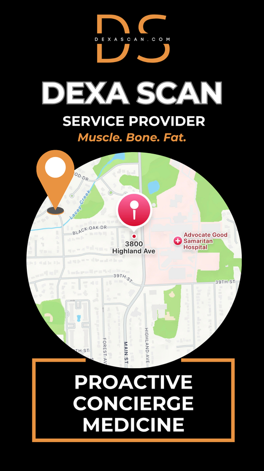 dexascan.com DEXA Scan service provider Proactive Concierge Medicine with location map and pin
