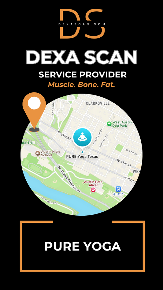 dexascan.com DEXA Scan service provider Pure Yoga with location map and pin