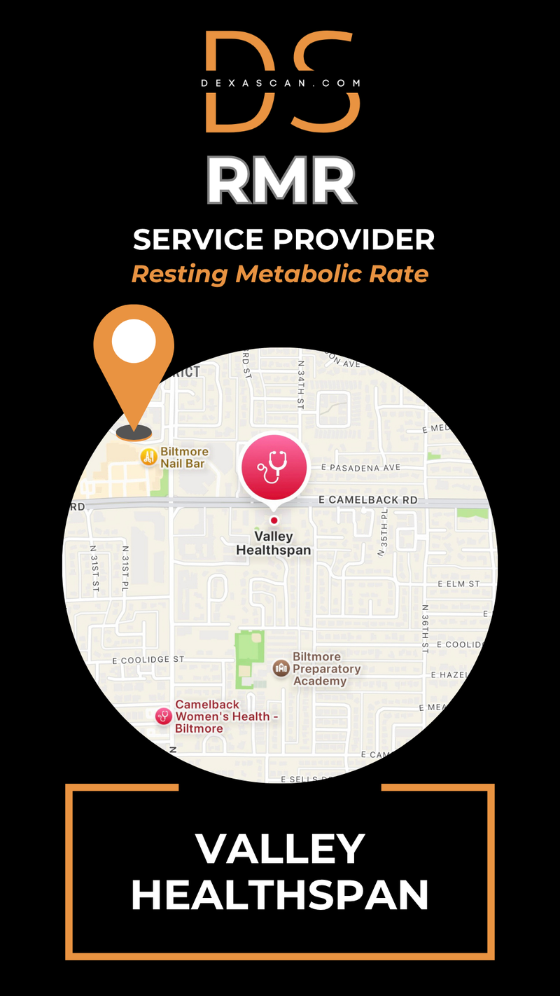 dexascan.com resting metabolic rate service provider Valley Healthspan with location map and pin
